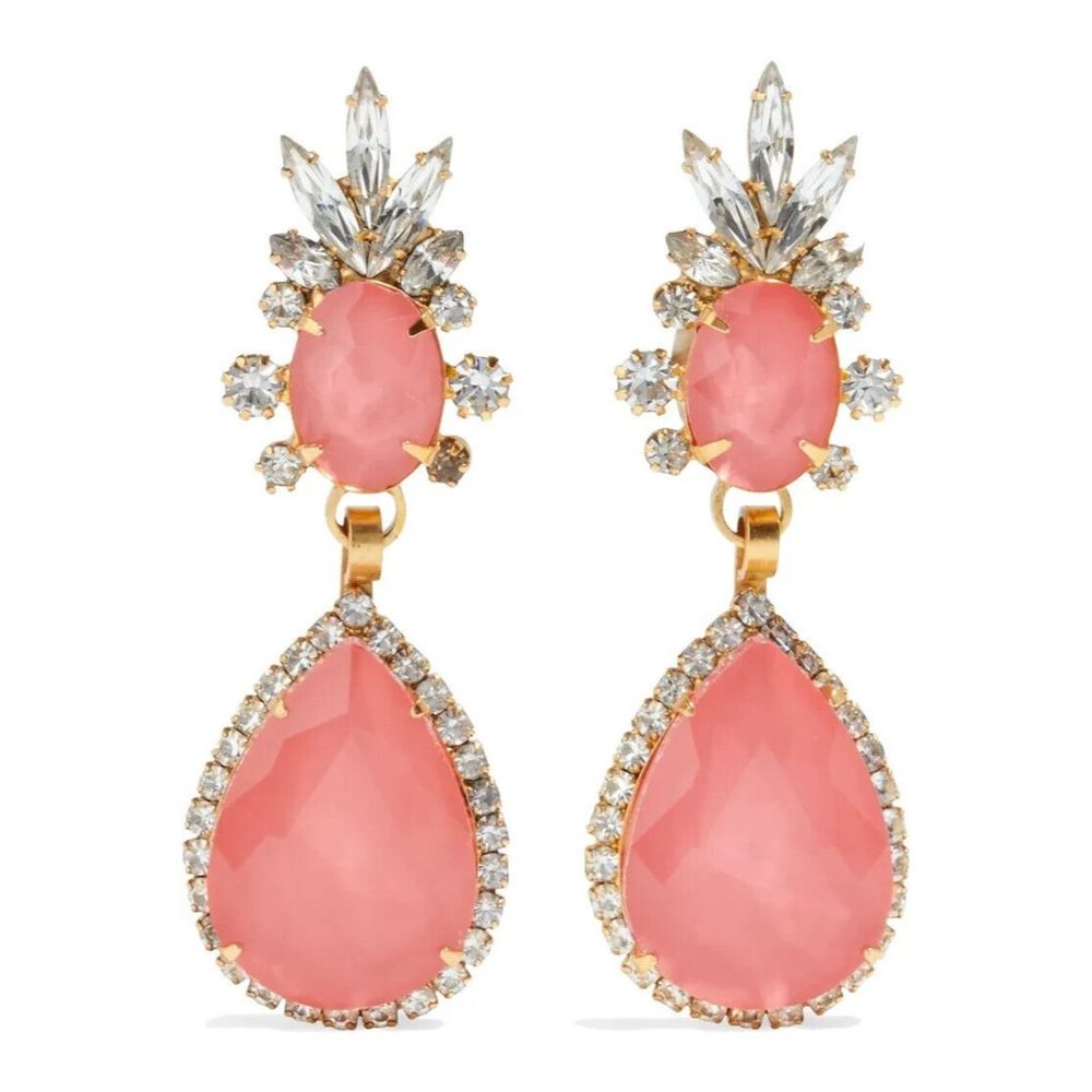 Elizabeth Cole 24K Gold Plated Coral Crystals Designer Pierced Earrings
